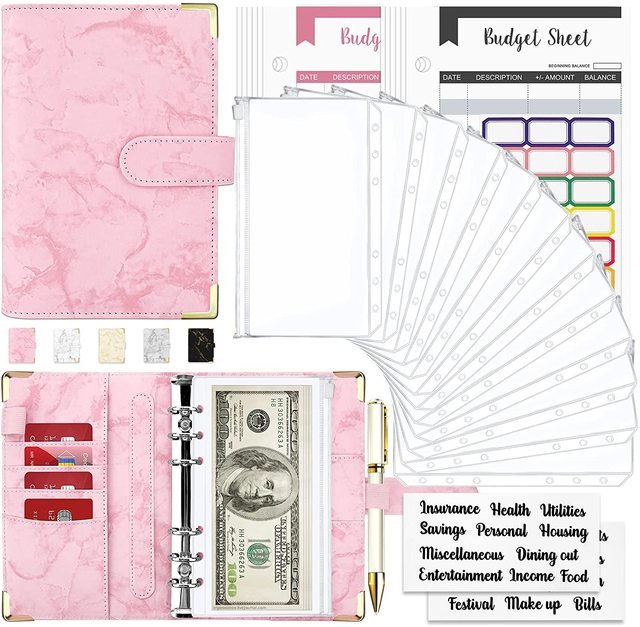 Money Saving Budget Wallet Binder with Zipper Pockets, Budget Sheets and Self-adhesive Labels - Gear Elevation