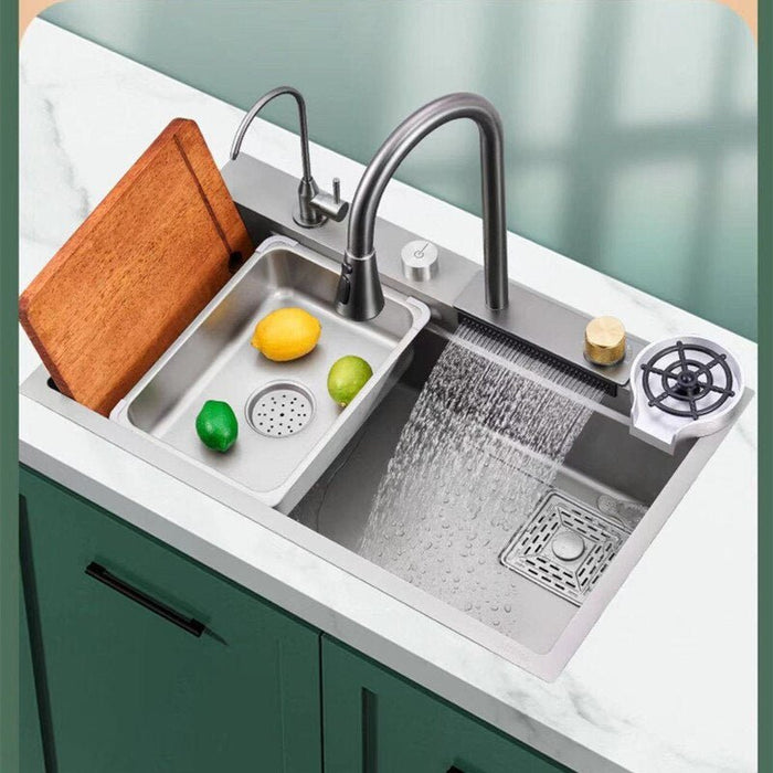 Multifunction Sink - 304 Stainless Steel Waterfall Sink Bowl With Cup Washer Workstation - Gear Elevation