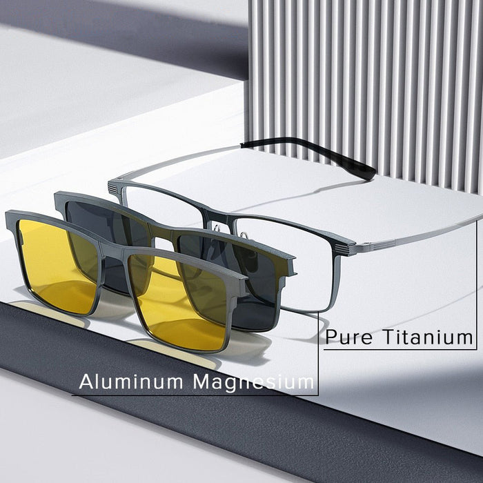 Optical Night Vision Polarized Magnetic Clip -  Glasses for Men Pure Titanium Frame