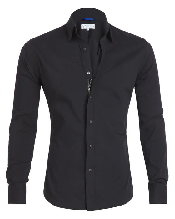 Oxford Stretch Zip Shirt - No Iron Wrinkle Free Casual Button Down Long Sleeve - Gear Elevation