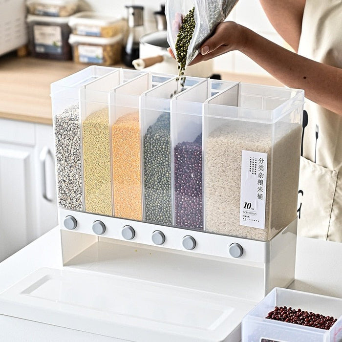 Wall-Mounted Dry Food Dispenser - 6/3 Grid Cereal Dispenser Kitchen Storage Organizer - Gear Elevation