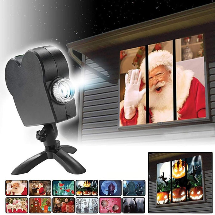 Window Projector with Animated Holiday Season Display - Gear Elevation